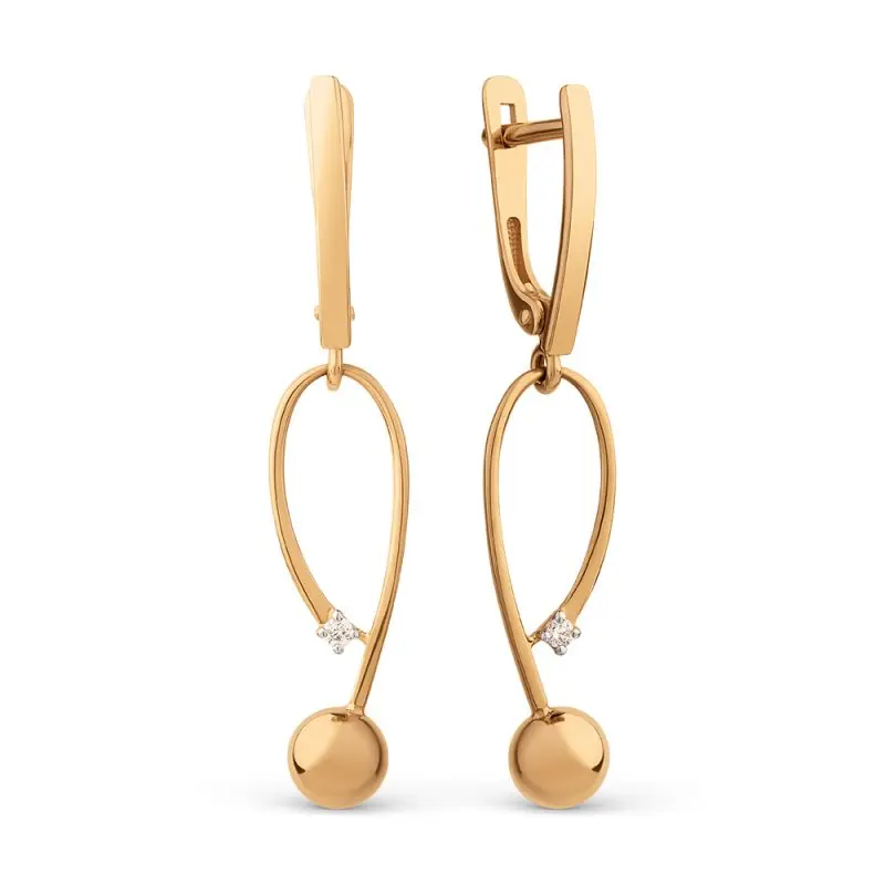 Серьги подвесные из красного золота