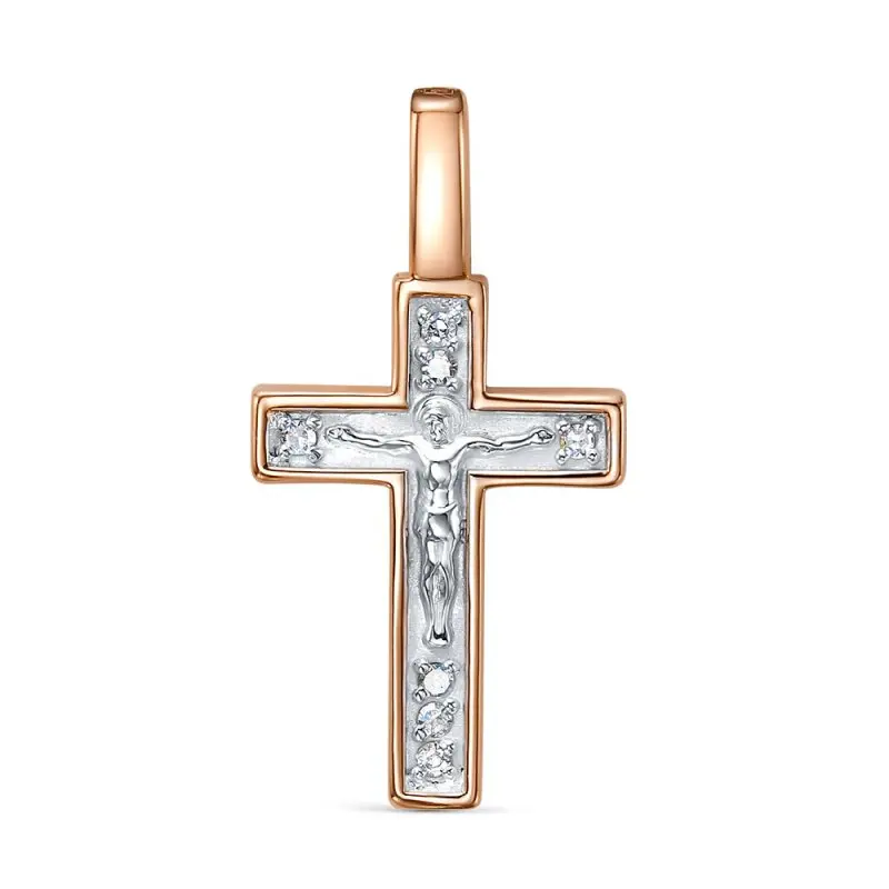Подвеска крест из комбинированного золота