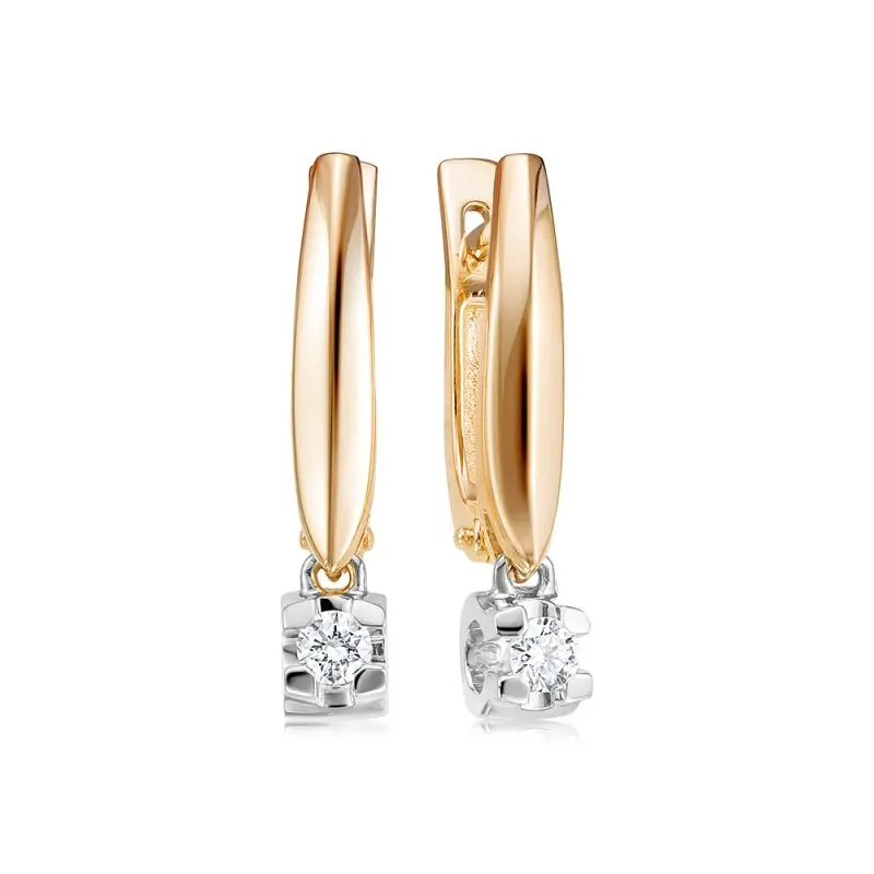 Серьги подвесные из комбинированного золота