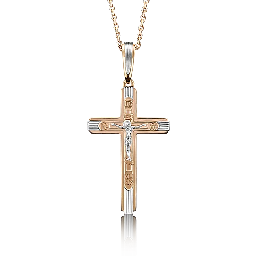 Подвеска крест из комбинированного золота