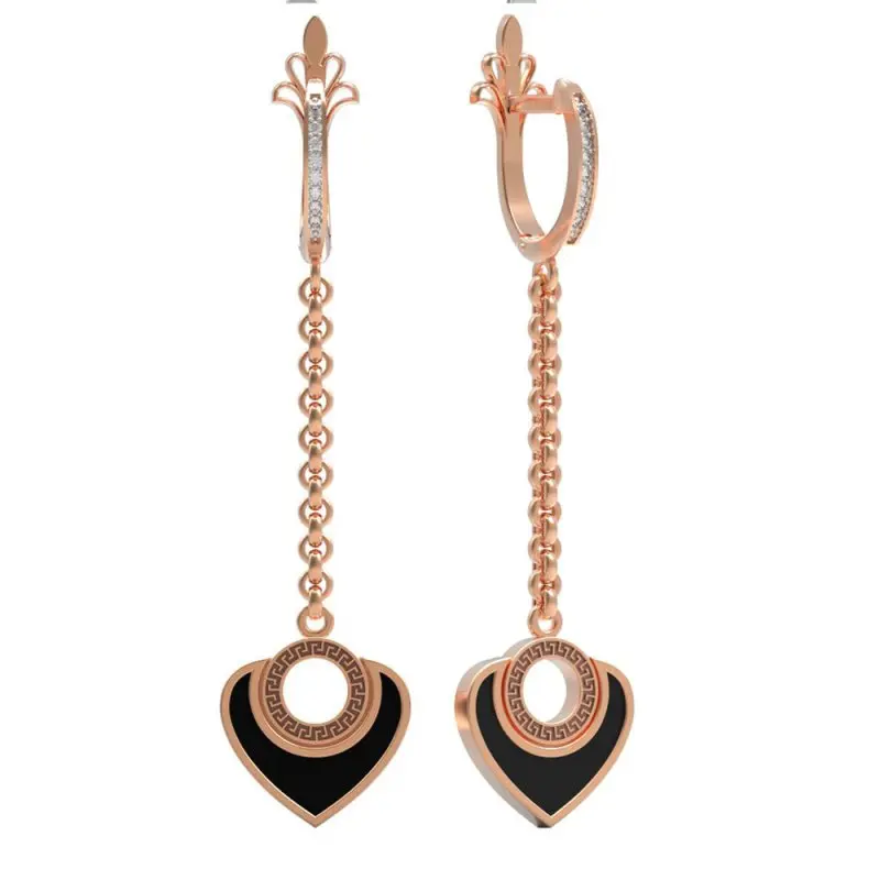 Серьги подвесные из красного золота