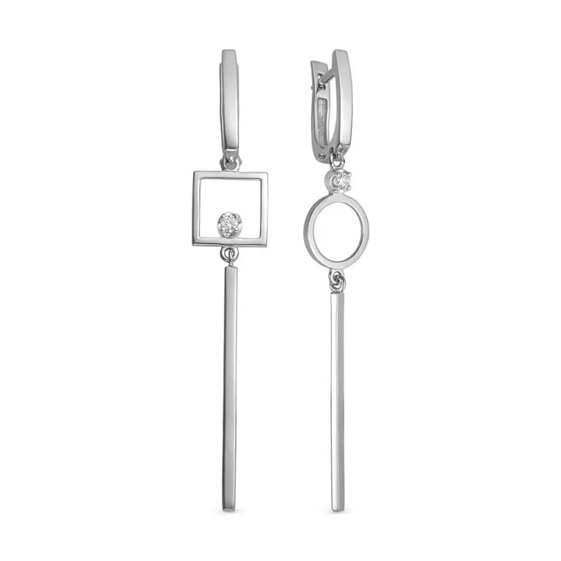 Серьги подвесные из белого золота