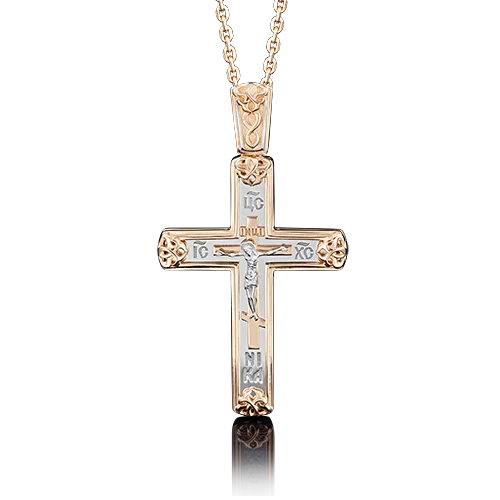 Подвеска крест из комбинированного золота вид 1