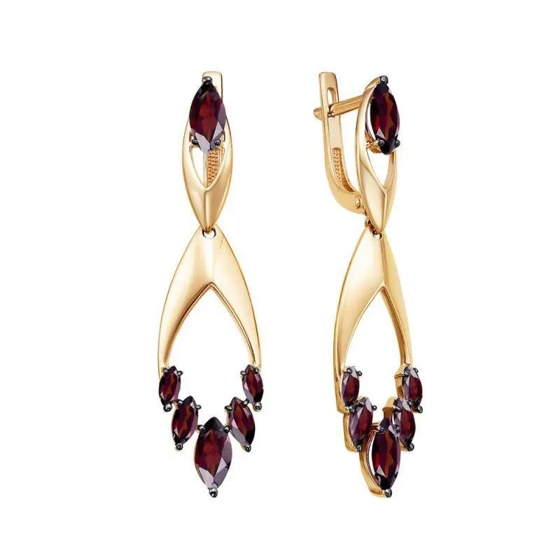 Серьги подвесные из красного золота