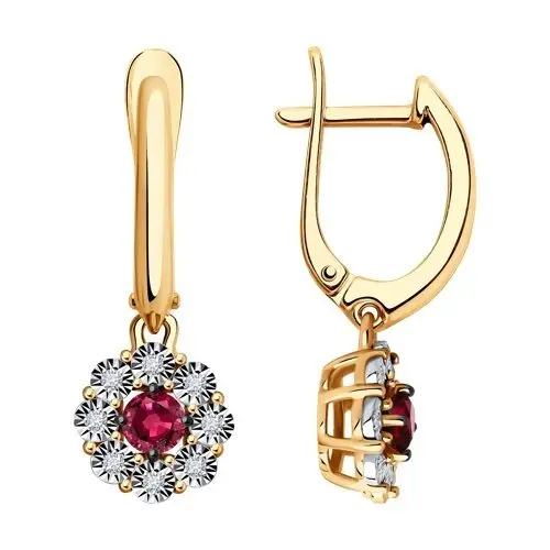 Серьги подвесные из комбинированного золота