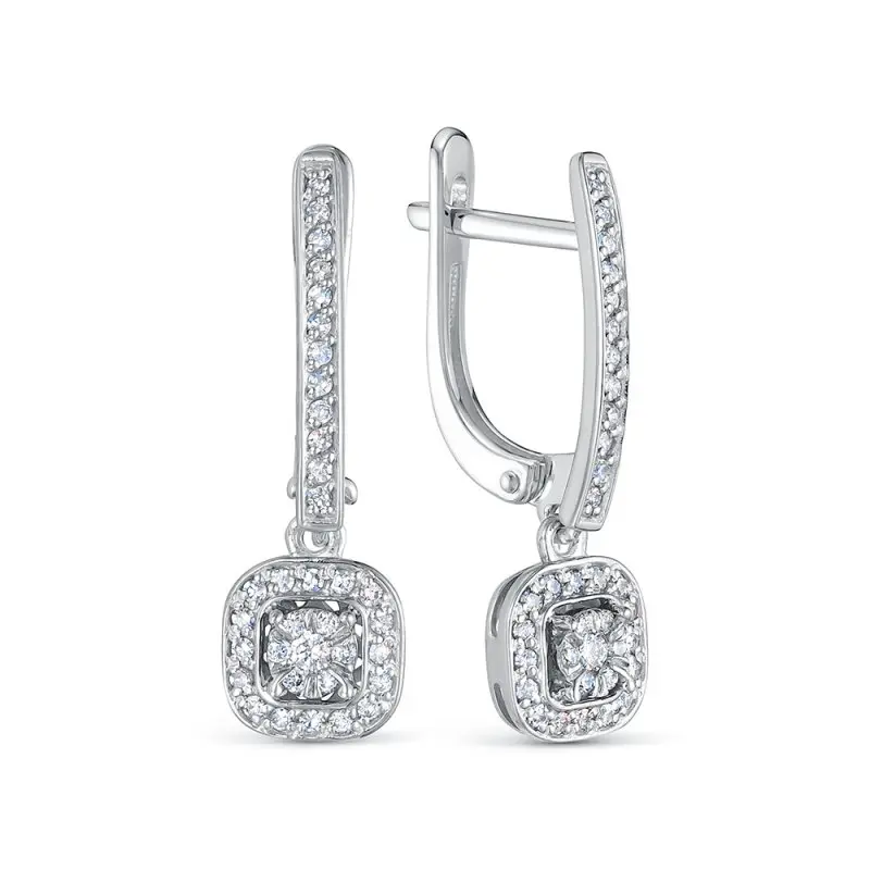 Серьги подвесные из белого золота