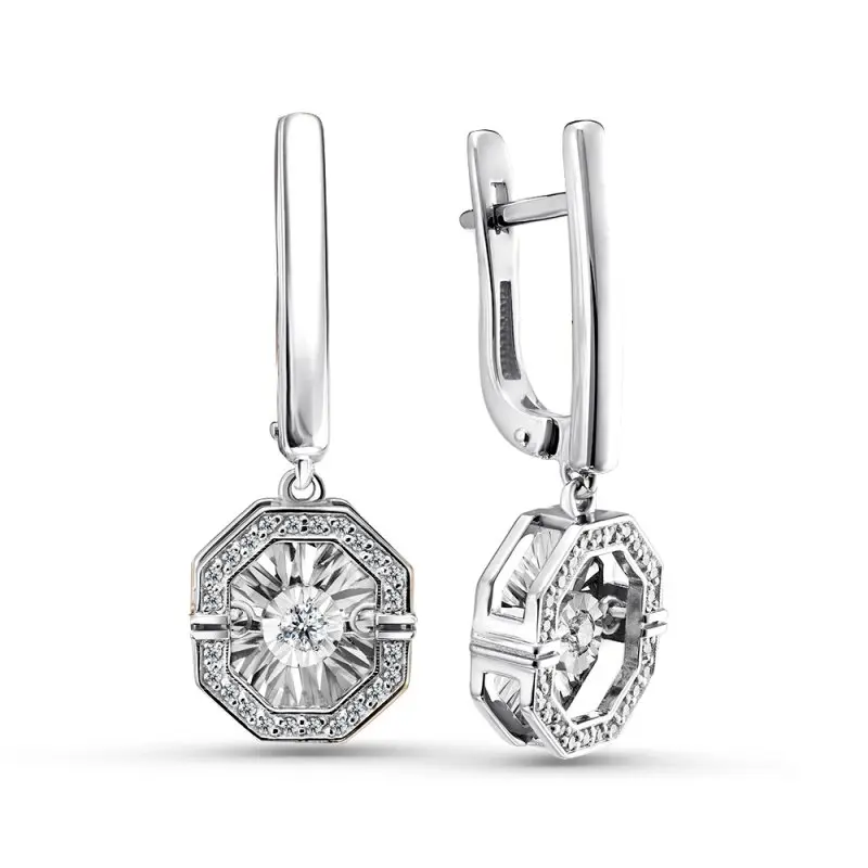 Серьги подвесные из белого золота