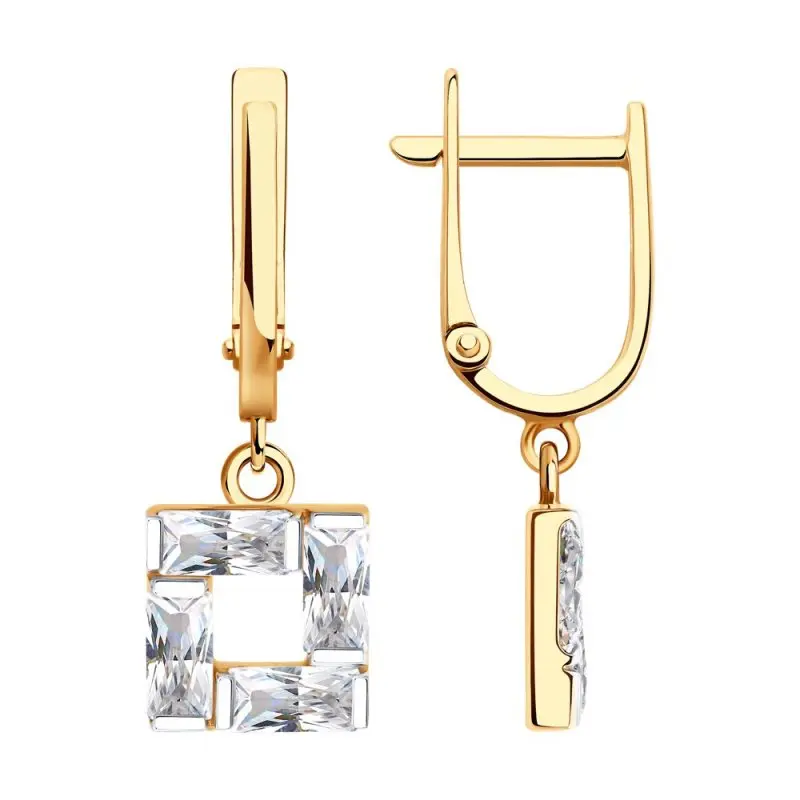 Серьги подвесные из красного золота