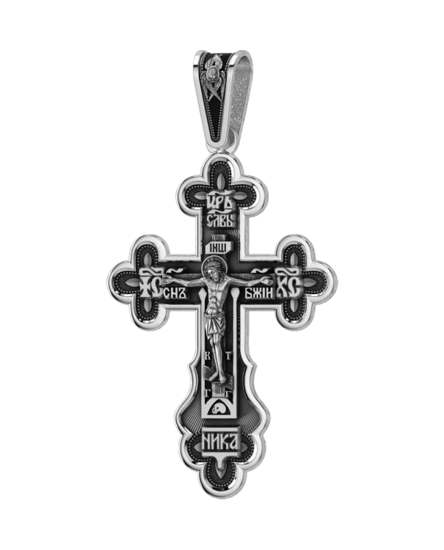 Подвеска крест из черного серебра
