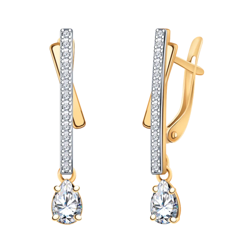 Серьги подвесные из красного золота