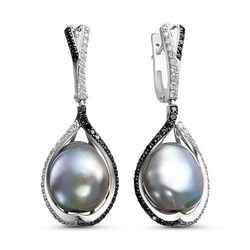 Серьги подвесные из белого золота