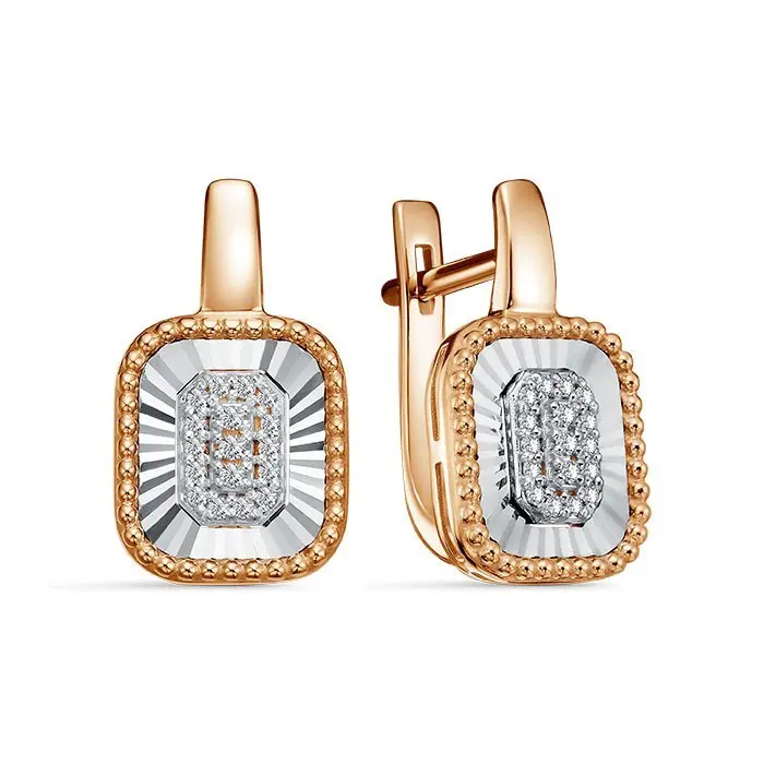 Серьги с английским замком из комбинированного золота