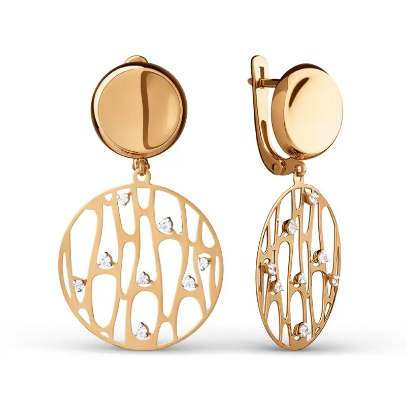 Серьги подвесные из красного золота