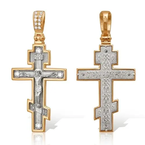 Подвеска крест из комбинированного золота