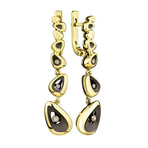 Серьги подвесные из желтого золота с бриллиантами