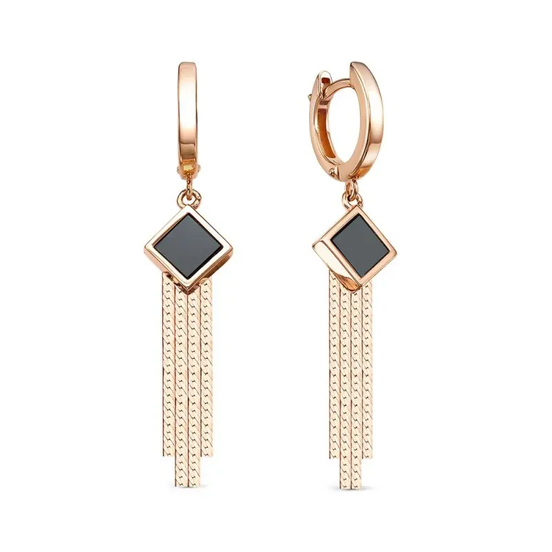 Серьги подвесные из красного золота