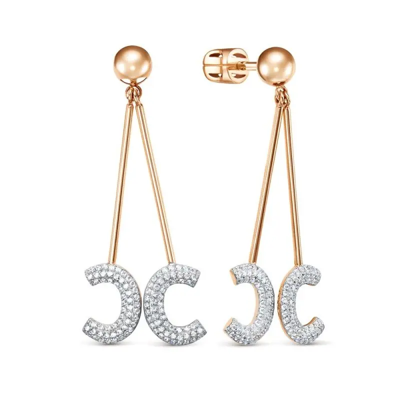 Серьги подвесные из красного золота