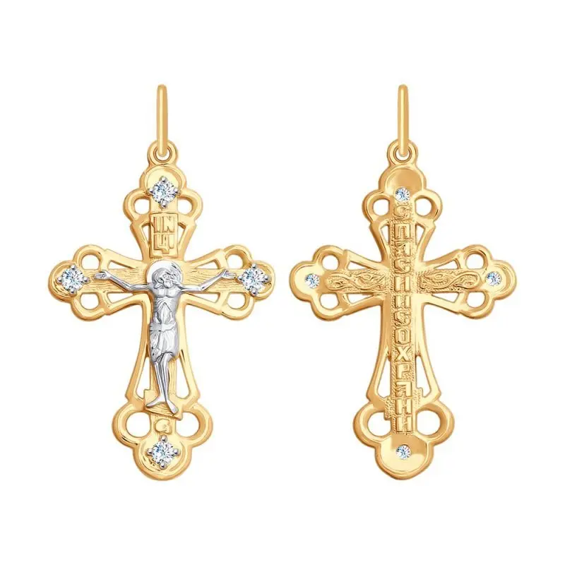 Подвеска крест из комбинированного золота