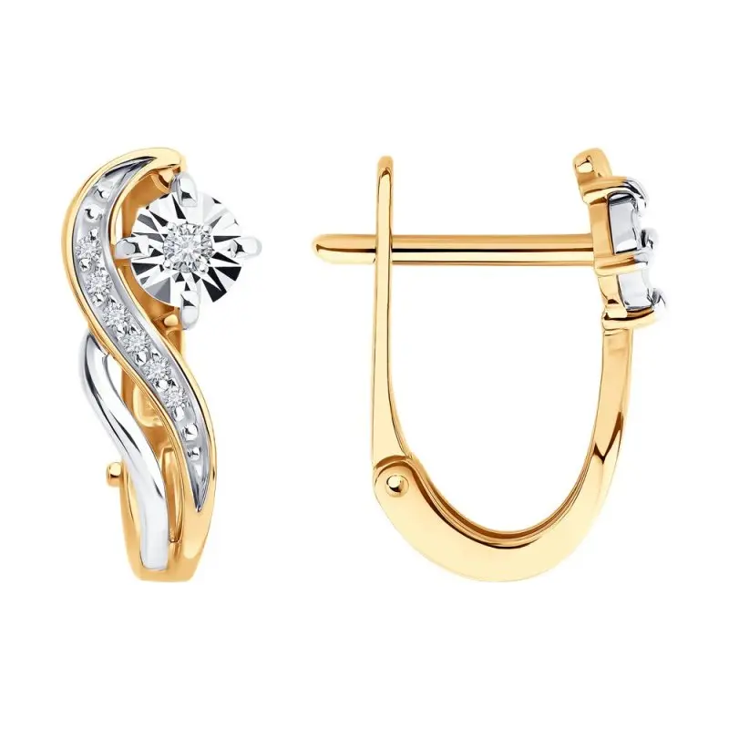 Серьги с английским замком из комбинированного золота