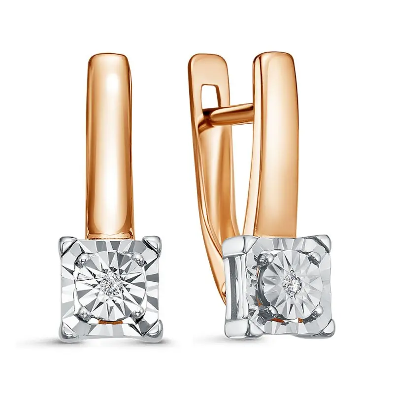 Серьги с английским замком из комбинированного золота