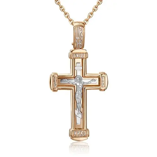 Подвеска крест из комбинированного золота
