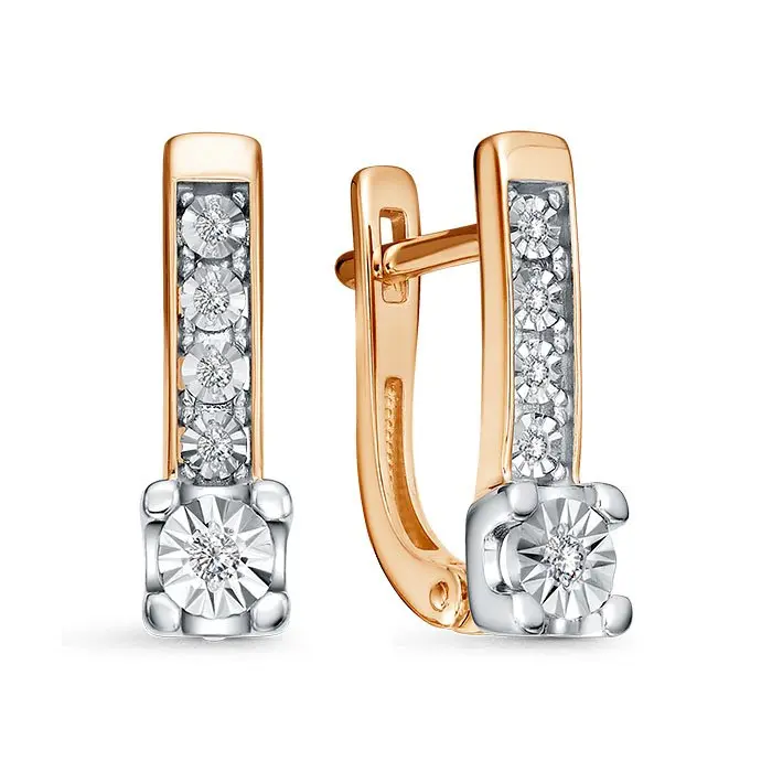 Серьги с английским замком из комбинированного золота