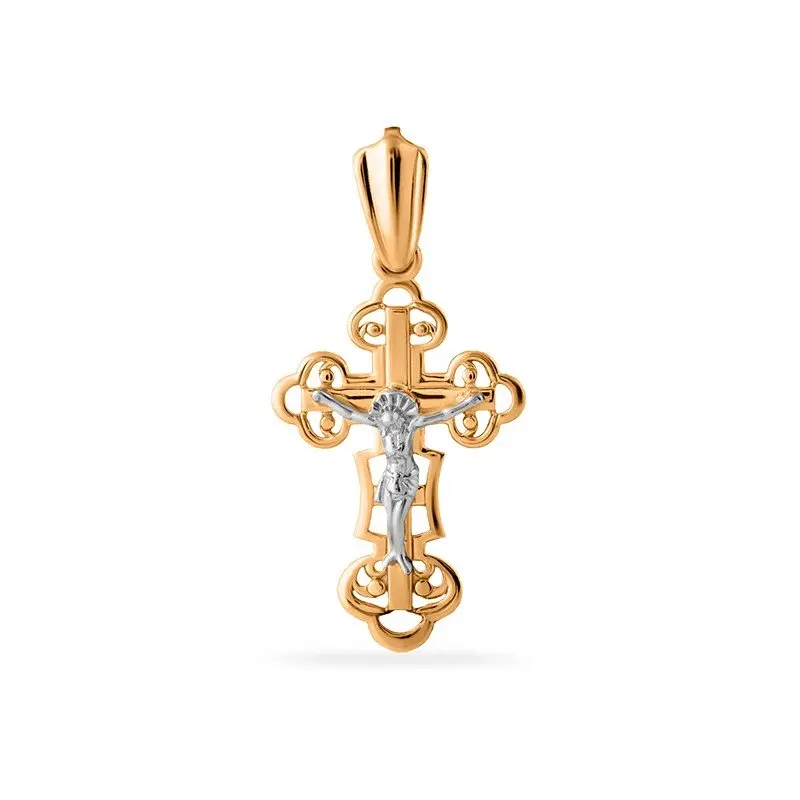 Подвеска крест из комбинированного золота