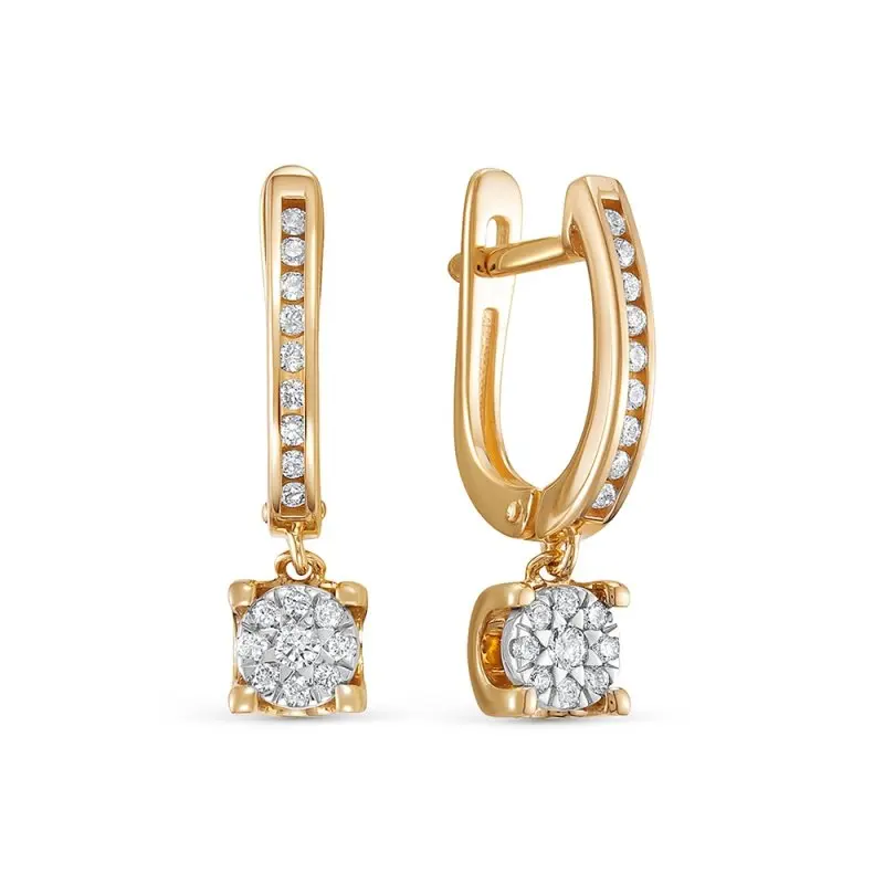 Серьги подвесные из комбинированного золота