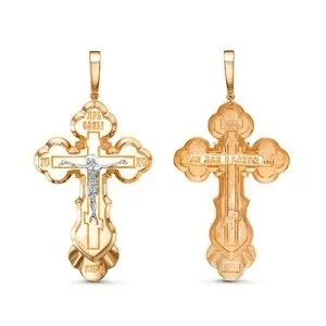 Подвеска крест из комбинированного золота