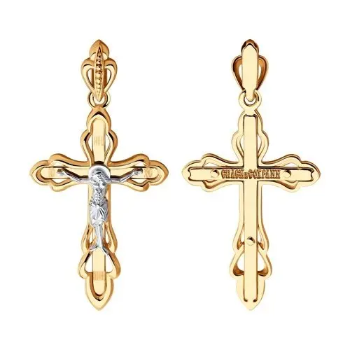 Подвеска крест из комбинированного золота