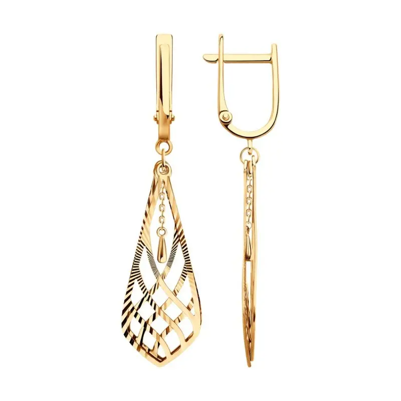 Серьги подвесные из красного золота