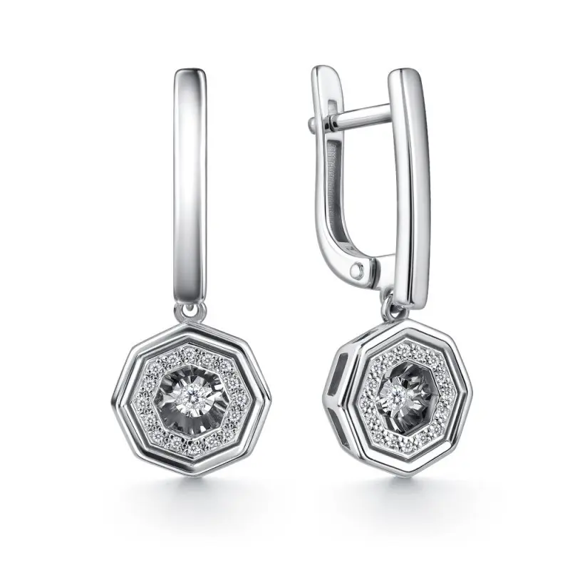 Серьги подвесные из белого золота