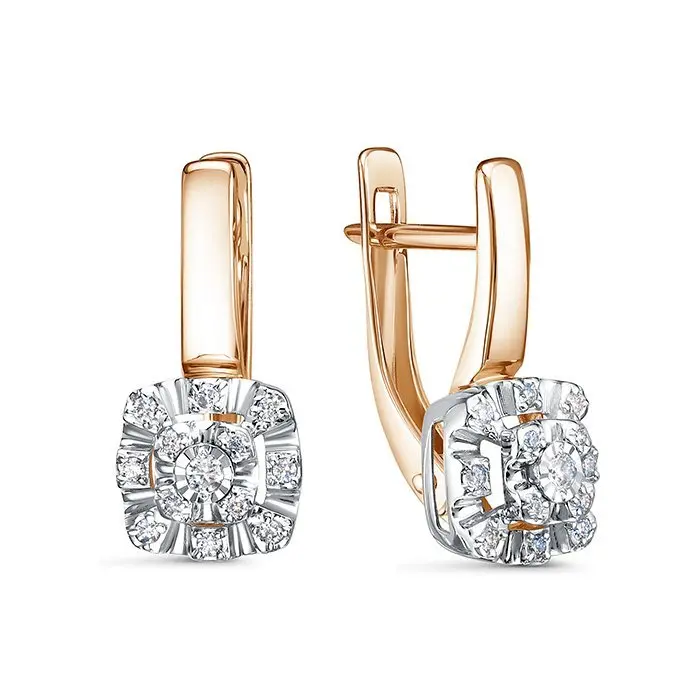 Серьги с английским замком из комбинированного золота