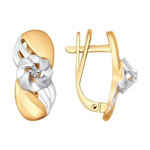 Серьги с английским замком из комбинированного золота