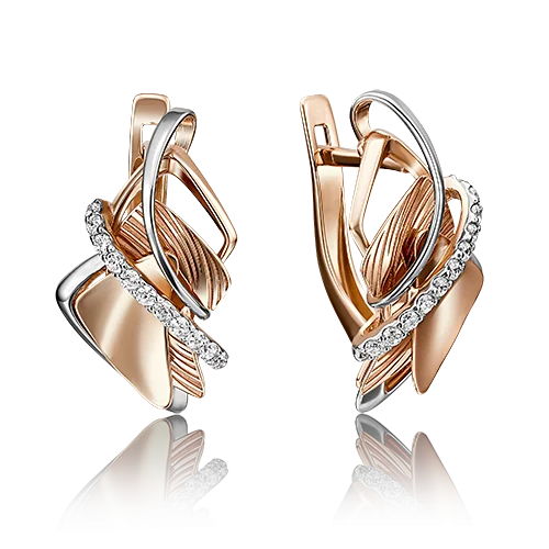 Серьги с английским замком из комбинированного золота