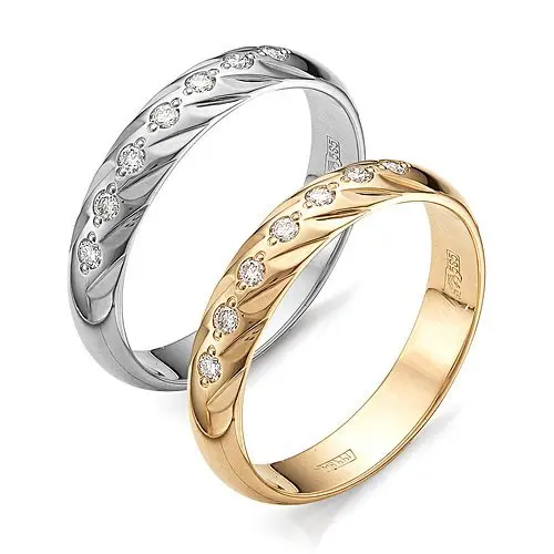 Кольцо обручальное из красного золота с бриллиантами вид 1