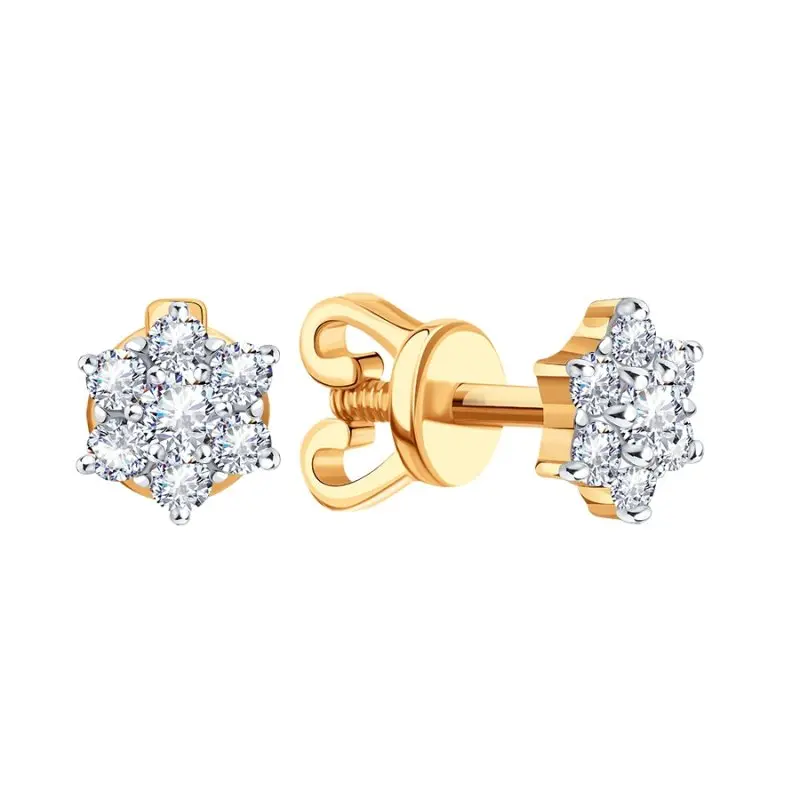 Серьги пуссеты из красного золота