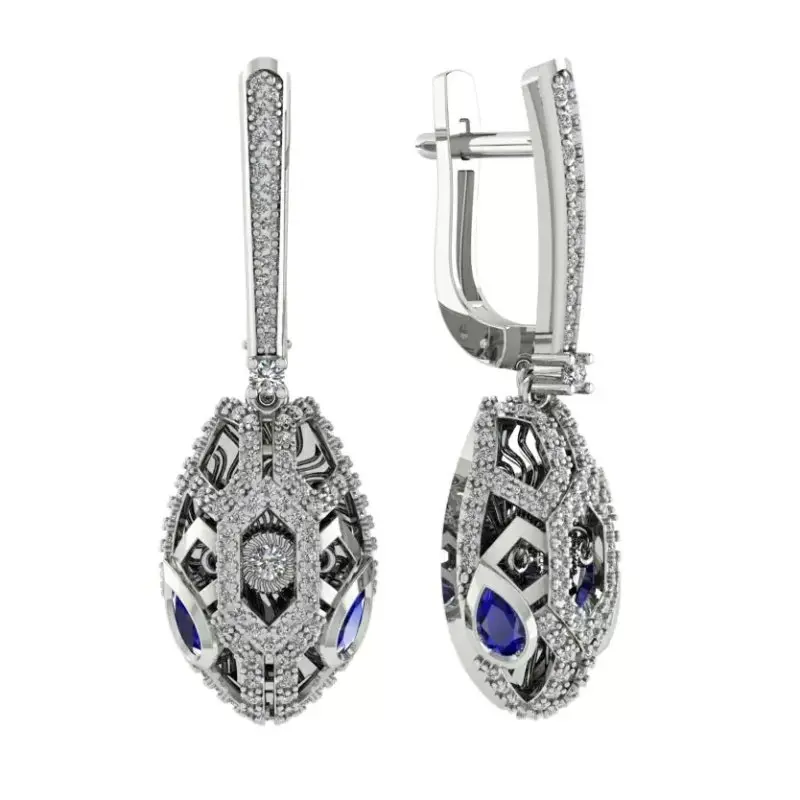 Серьги подвесные из белого золота