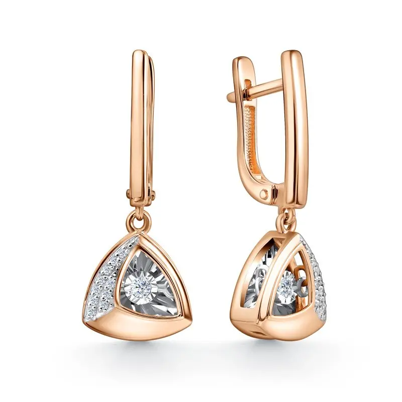 Серьги подвесные из комбинированного золота