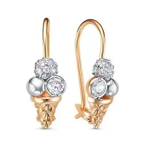 Серьги детские из комбинированного золота
