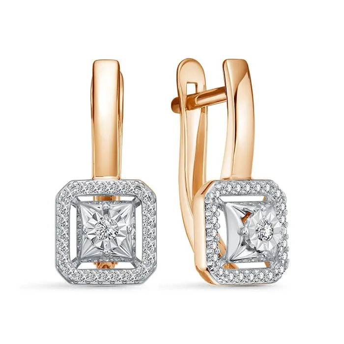 Серьги с английским замком из комбинированного золота