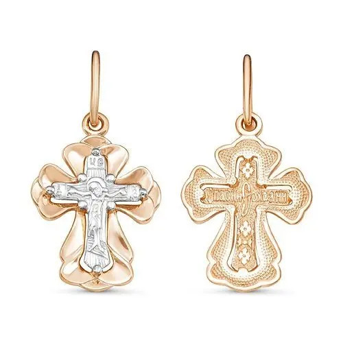 Подвеска крест из комбинированного золота