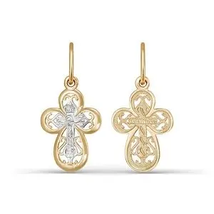 Подвеска крест из комбинированного золота