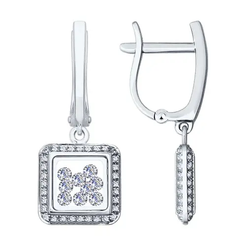 Серьги подвесные из белого золота