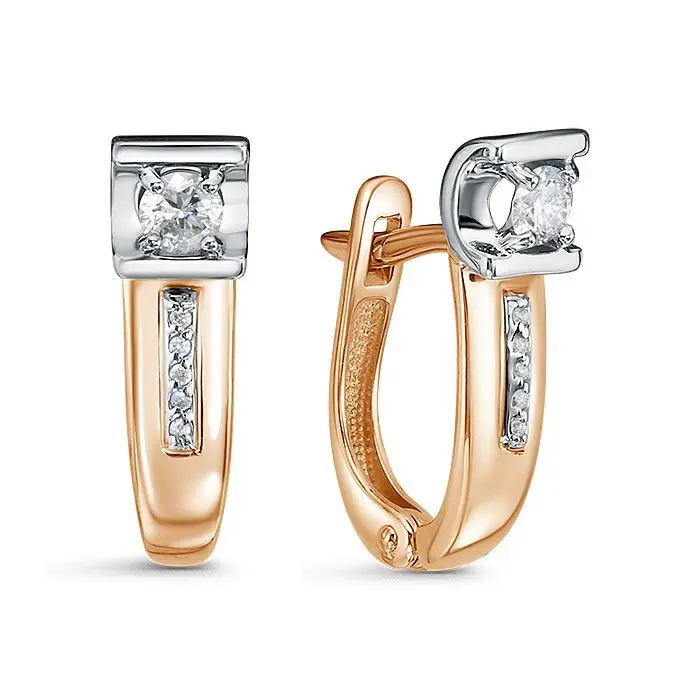 Серьги с английским замком из комбинированного золота