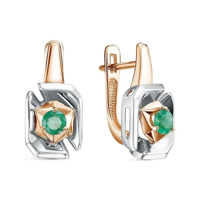 Серьги с английским замком из комбинированного золота