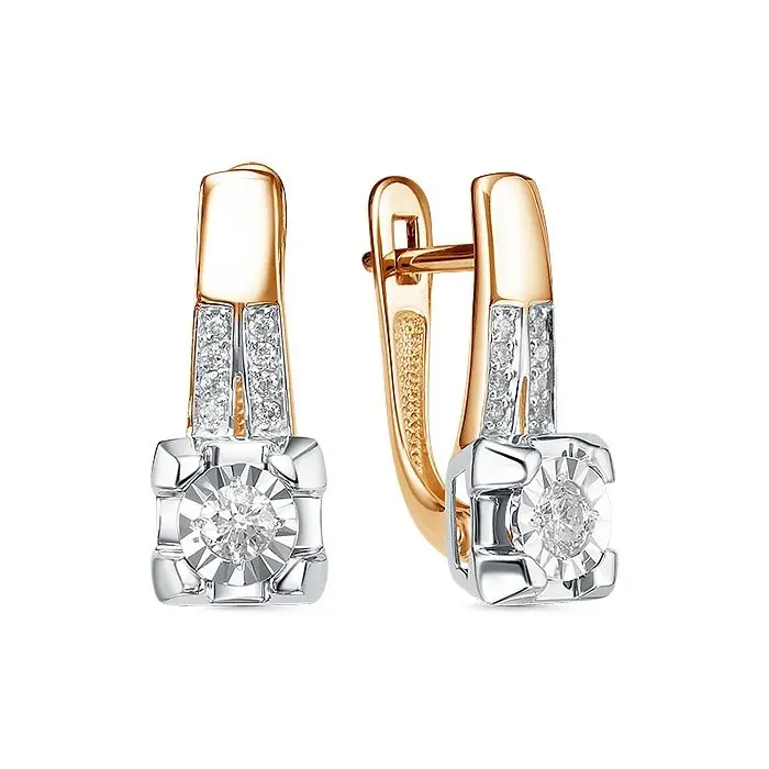 Серьги с английским замком из комбинированного золота