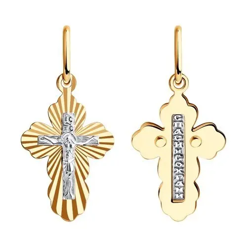 Подвеска крест из комбинированного золота