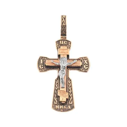 Подвеска крест из комбинированного золота