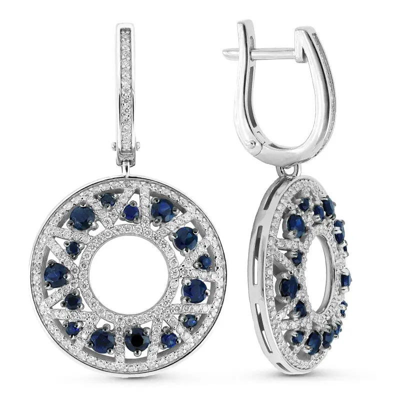 Серьги подвесные из белого золота